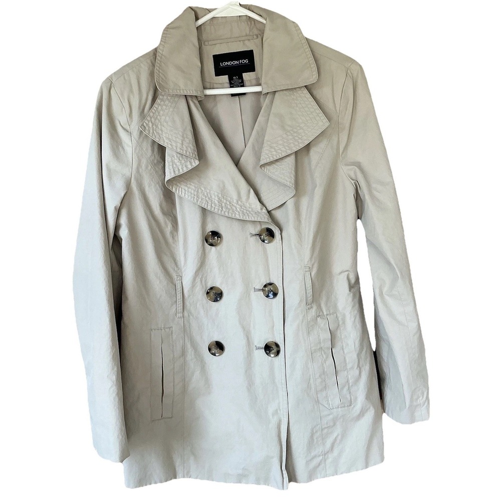 LONDON FOG Womens L Double Breasted Trench Coat NO BELT Classic Casual Modern